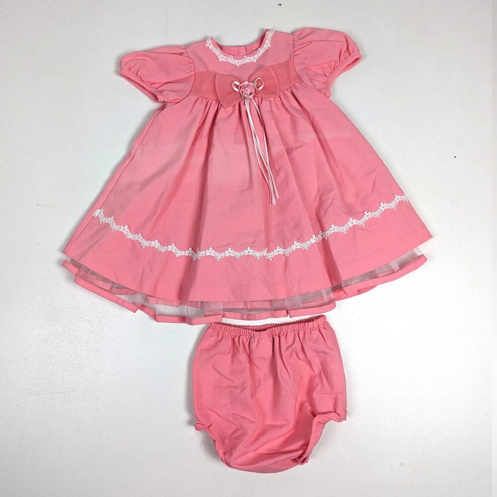 Vtg 90s Rare Editions Dress Girls Sz 24m Pink Salmon Spring Easter Wedding